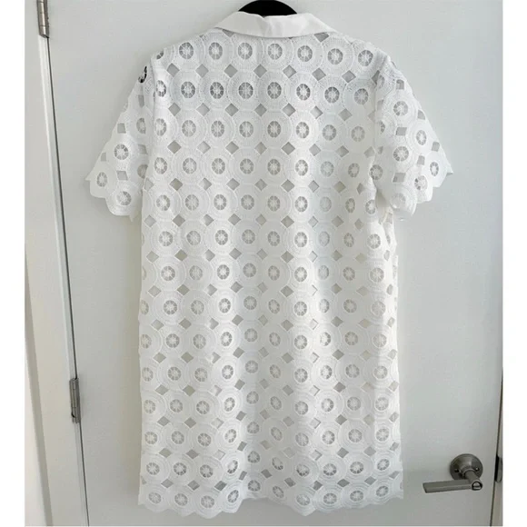 Zara White Eyelet Collared Shift Dress size medium - Picture 4 of 6